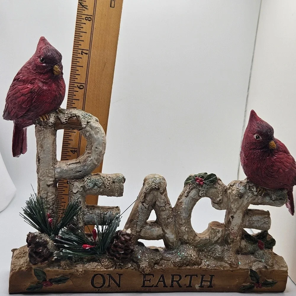 Rustic Peace On Earth Cardinal Christmas‎ Table Decor Figurine Woodland Bird